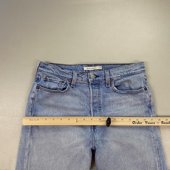 Levis Wedgie Straight Jeans Womens 29 Blue High Rise Button Fly Raw Hem 29x27 - Picture 6 of 14